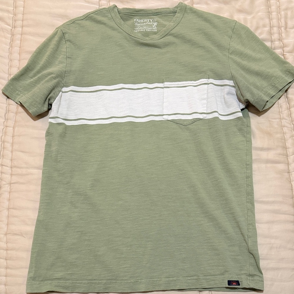 Faherty Men's Olive Tee with White Stripe